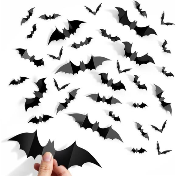 Halloween Bats Wall Decals 3D Stickers Indoor Outdoor Spooky Party Decorations - Picture 1 of 7